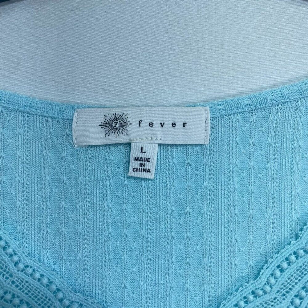 Fever Tunic Blouse Womens size Large Blue Long Sleeve Crochet Peasant Boho New - Picture 3 of 7